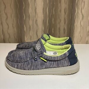 Hey Dude Wally Youth Stretch Boy's 3 Loafers Navy Blue Gray Sneakers 130132556
